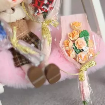 1:12 кукольных домиков Миниатюрный букет Моделирование глиняных роз Модель домашнего декора Игрушка Кукольный дом Аксессуары оранжевый