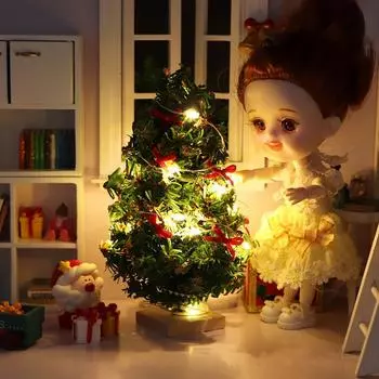 1:12 кукольных домиков, рождественский микросценарий, кедровый декор, рождественская елка, светодиодная модель рождественской елки, игрушечная кукольная домашняя изящная комнатная утварь