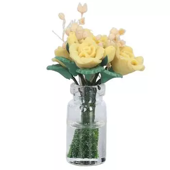 1:12 кукольных домиков Желтая роза Модель Симпатичные Имитация Миниатюрные глиняные цветы Украшения Аксессуары Подарок