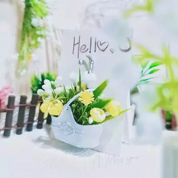 1:12 кукольных металлических ведер для цветов, корзина для покупок, украшение для сада фей, микроландшафтная сцена, строительный реквизит зелёный