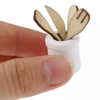 1:12 кукольных мини-деревянных лопаточек, ножей, вилок, венчиков, банок, набор для декора кукольной кухни one size