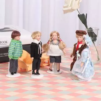 1:12 кукольных мини-керамических кукол в синем пальто и с витыми косами в капюшоне для девочек