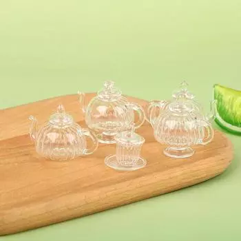 1:12 кукольных мини-стеклянных чашек с плоским дном/чайник на высоких ножках, ваза для домашнего декора