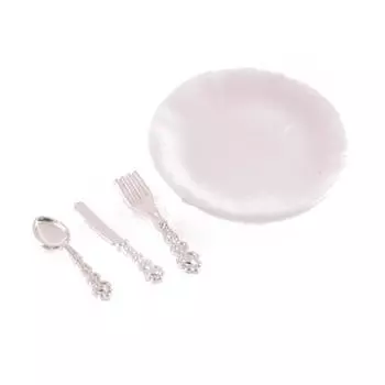 1:12 кукольных миниатюрных тарелок, нож, вилка, ложка, набор, кукла, кухонная посуда, декор 4Sets