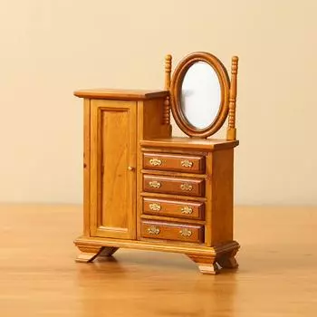 1:12 кукольных миниатюрных винтажных туалетных столиков с зеркалом, комодом, мебелью, модель декора, игрушка, кукольный дом, аксессуары коричневый
