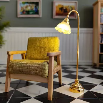 1:12 кукольных напольных ламп ретро классика деревянный орнамент свет модель украшения аксессуары