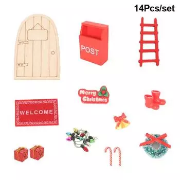 1:12 кукольных рождественских венков для дверей, модель почтового ящика, миниатюрная рождественская сцена, набор украшений для кукольного домика, мебель, декор, аксессуары 14pcs/set