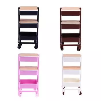 1:12 кукольных тележек, обеденная тележка с полкой для хранения на колесах, мебельный декор, игрушка чёрный