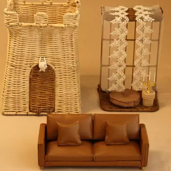 1/12 кукольный диван кукольные аксессуары украшения жизненная сцена микропейзаж мини модель мебель для Brown Double Sofa
