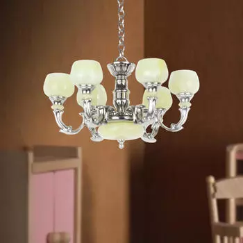 1/12 Кукольный домик, 6-рожковая люстра, украшение для кукольных аксессуаров, светильники для домашней гостиной Argent