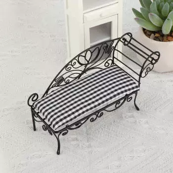 1/12 Кукольный домик Диван Диван Миниатюрная Скамейка Сцена Орнамент Коллекционный Ландшафт Моделирование чёрный