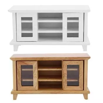 1: 12 Кукольный домик DIY Мини Мебель Кукольный домик Гостиная Сцена Двухдверный Шоу Боковой шкаф Тумба под телевизор белый