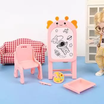 1/12 Кукольный домик Доска для рисования Мольберт Палитра Стул Набор Миниатюрный кукольный домик Инструмент для рисования Аксессуары для декора кукольного дома