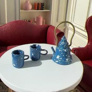 1/12 кукольный домик имитация мини чайник чашка чайный сервиз модель кукольный домик гостиная украшения кукольный домик сцена фото реквизит