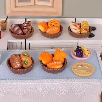 1/12 кукольный домик имитация мини хлеб с корзиной модель кукольный домик украшение кухни кукольный домик десерт магазин еда украшения A3