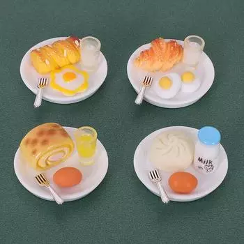 1/12 кукольный домик имитация завтрака мини паровые булочки яйцо хлеб молоко модель кукольный домик кухня сцена украшения ролевые игры игрушки A1