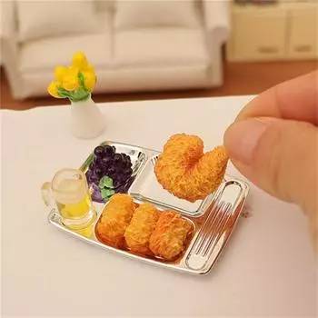1/12 кукольный домик имитация жареной курицы пиво виноград набор с подносом кукольный домик мини еда игрушки кукольный домик кухонные принадлежности
