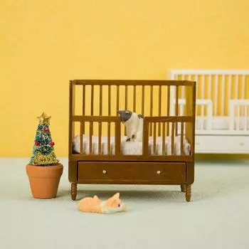 1/12 кукольный домик, кровать, мебельные аксессуары, мини-деревянная спальня с ящиком, реалистичный компактный кукольный домик, украшение для кровати, орнамент белый