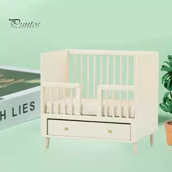 1/12 кукольный домик, кровать, мебельные аксессуары, мини-деревянная спальня с ящиком, реалистичный компактный кукольный домик, украшение для кровати, орнамент белый