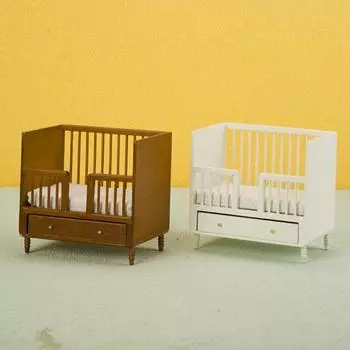 1/12 кукольный домик, кровать, мебельные аксессуары, мини-деревянная спальня с ящиком, реалистичный компактный кукольный домик, украшение для кровати, орнамент белый