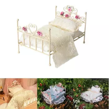 1/12 кукольный домик кровать мебель резная железная крошечная сцена спальня микро миниатюра White lace