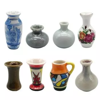1/12 Кукольный домик Мини-банки Винтажная Керамическая Цветная Ваза Модель Кукольный Дом Декор Гостиной Игрушка Микро Ландшафт Орнамент Сцена Реквизит