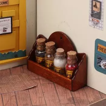 1/12 Кукольный домик Мини бутылочка для специй Стойка для приправ Настенные полки Кукольный домик Кухонная мебель Декор Игрушки Аксессуары для кукольного дома
