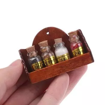 1/12 Кукольный домик Мини бутылочка для специй Стойка для приправ Настенные полки Кукольный домик Кухонная мебель Декор Игрушки Аксессуары для кукольного дома one size
