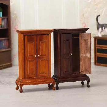 1/12 кукольный домик мини двухдверный шкаф модель кукольный дом имитация мебели шкаф декор игрушка кукольный домик спальня аксессуары