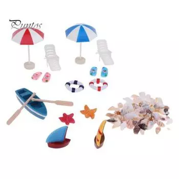 1/12 кукольный домик, мини-лодка, зонтик от солнца, ракушка, реквизит для пляжной пейзажной фотографии