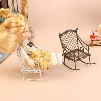 1/12 кукольный домик Мини Металлическое кресло-качалка Модель кукольной мебели Украшения Аксессуары Микропейзаж Сказочные садовые украшения белый