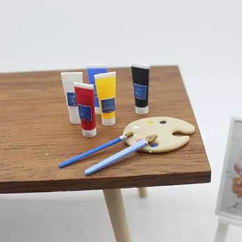 1/12 кукольный домик мини пигмент тюбик кисть палитра модель кукольный домик комната для рисования художественные принадлежности украшения кукольный дом аксессуары