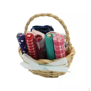 1/12 кукольный домик миниатюрная бамбуковая корзина с тканями детская ролевая игрушка