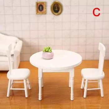 1/12 Кукольный домик Миниатюрная мебель Белый деревянный обеденный стол стулья модель игрушки Set