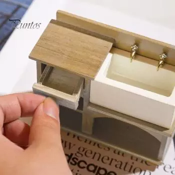 1/12 кукольный домик, миниатюрная мебель, реалистичная сцена для ванной комнаты, мини-компактный деревянный умывальник тонкой работы