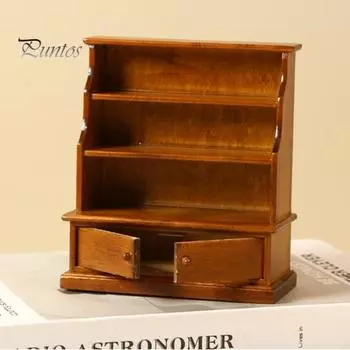 1:12 Кукольный домик Миниатюрная мебель Деревянный книжный шкаф Игрушечный шкаф ручной работы Полка из черного дерева Многослойная мини-книжная полка Набор аксессуаров для декора кукольного дома эбеновый