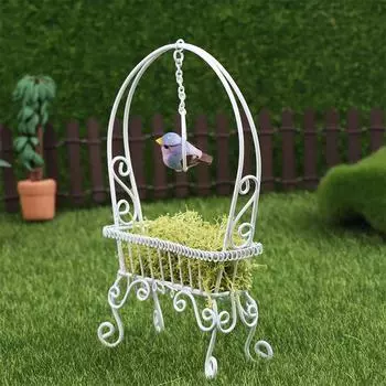 1:12 кукольный домик, миниатюрная железная художественная стойка для цветов, вертикальное кольцо с птицей, садовая подставка, садовая подставка для хранения, модель, микропейзажный декор белый