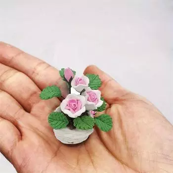 1/12 Кукольный домик Миниатюрный цветочный садовый орнамент Мини-зеленое растение Цветочный горшок Домашнее моделирование дерева в горшке Декор для кукольного домика 1Pc жёлтый