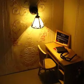 1:12 кукольный домик миниатюрный светодиодный светильник с кружевом и белым покрытием настенный светильник модель домашнего освещения мебельный декор игрушечный кукольный дом аксессуары