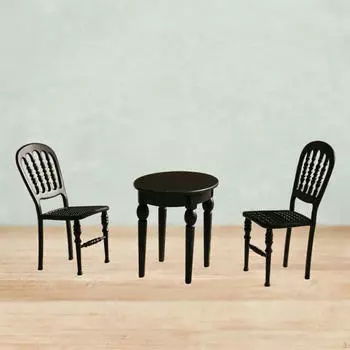 1/12 Кукольный домик Миниатюры Стол Стул Мини Мебель Украшения Творческий Ручной Работы Притворяться чёрный