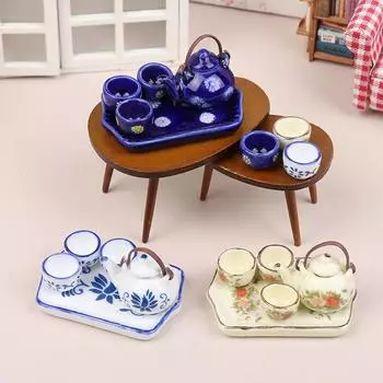 1/12 Кукольный домик Моделирование Мини Керамический Чайник Чайная Чашка Чайный Столик Набор Украшения Кукольного Домика Гостиная Аксессуары Для Кукольного Дома A4