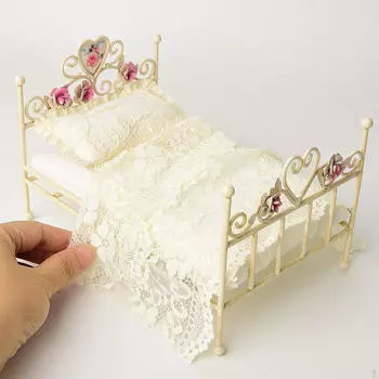 1/12 кукольный домик железная кровать мини ретро реалистичный близнец крошечный для DIY модель жизни сцена макет Floral bedding