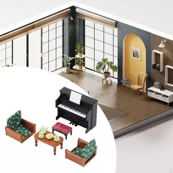 1:12 масштаб кукольный домик фортепиано диван журнальный столик сцена из жизни DIY модель аксессуары миниатюра