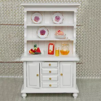 1/12 масштаб кукольный домик книжный шкаф для хранения шкаф двойные двери гладкая полировка три слоя White