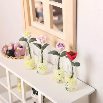 1/12 масштаб кукольный домик миниатюрная роза ваза горшечное растение реалистичный домашний сад декор игрушка бонсай модель растения красный