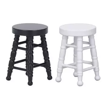 1:12 масштаб кукольный стул табурет деревянный ручной работы сцена орнамент модель миниатюрный круглый стул табурет White