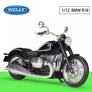 1/12 масштаб Welly BMW R18, модель мотоцикла из сплава, литье под давлением, металлическая игрушка, модель мотоцикла, высокая имитация, коллекция, детские подарки 1/12-21x10.8x8.1cm чёрный