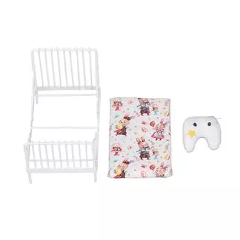 1:12 масштабов кукольной мебели Мини-кровать Набор декоративная подушка металлический каркас реалистичная миниатюрная кровать Bunny Pattern