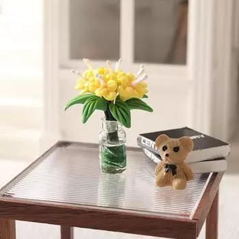 1: 12 масштабов, миниатюрная ваза для цветов жасмина, реалистичная стеклянная композиция из сушеных цветов, горшок, реалистичный декор для горшечных растений темно-розовый