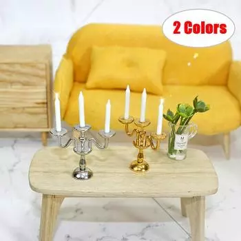 1:12 Мини-держатель с 3 руками, канделябр, мебельная игрушка, аксессуар для кукольного домика, ролевые игры золотой